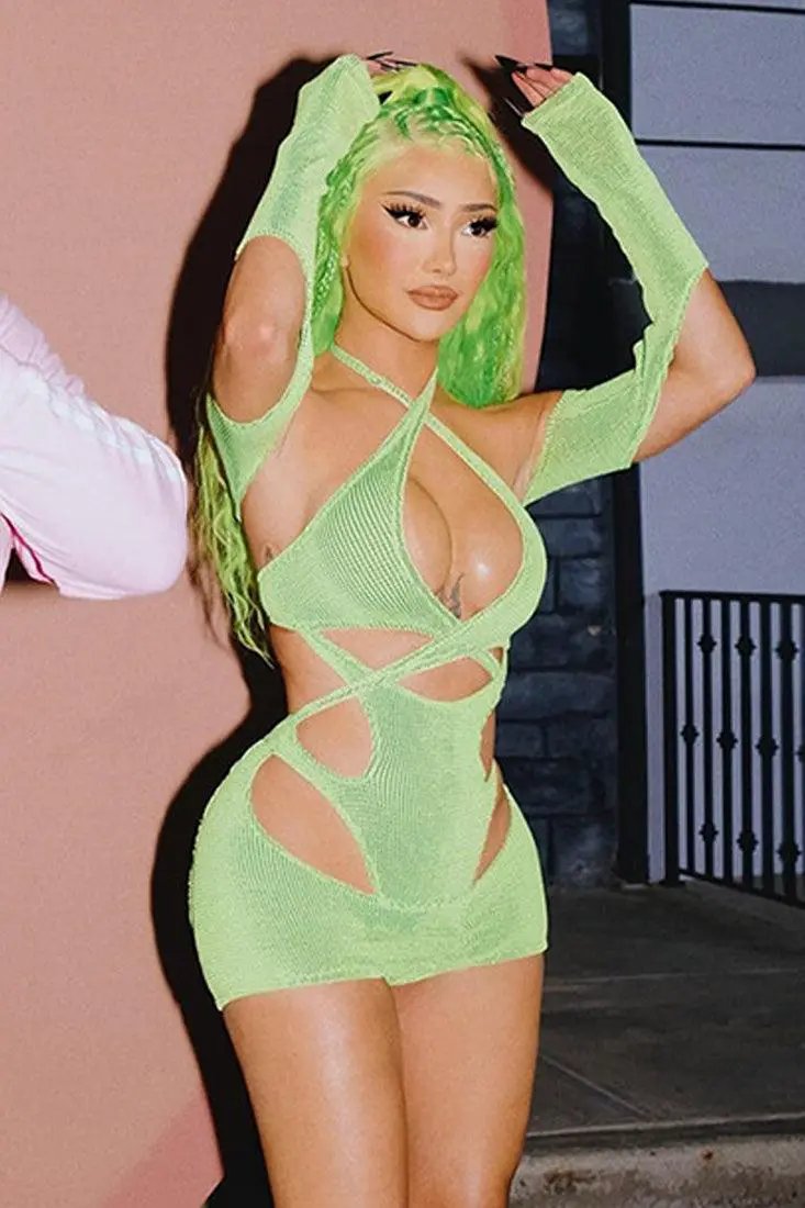 Lime Green Cutout Cross Strap Sexy Dress – AMIClubwear