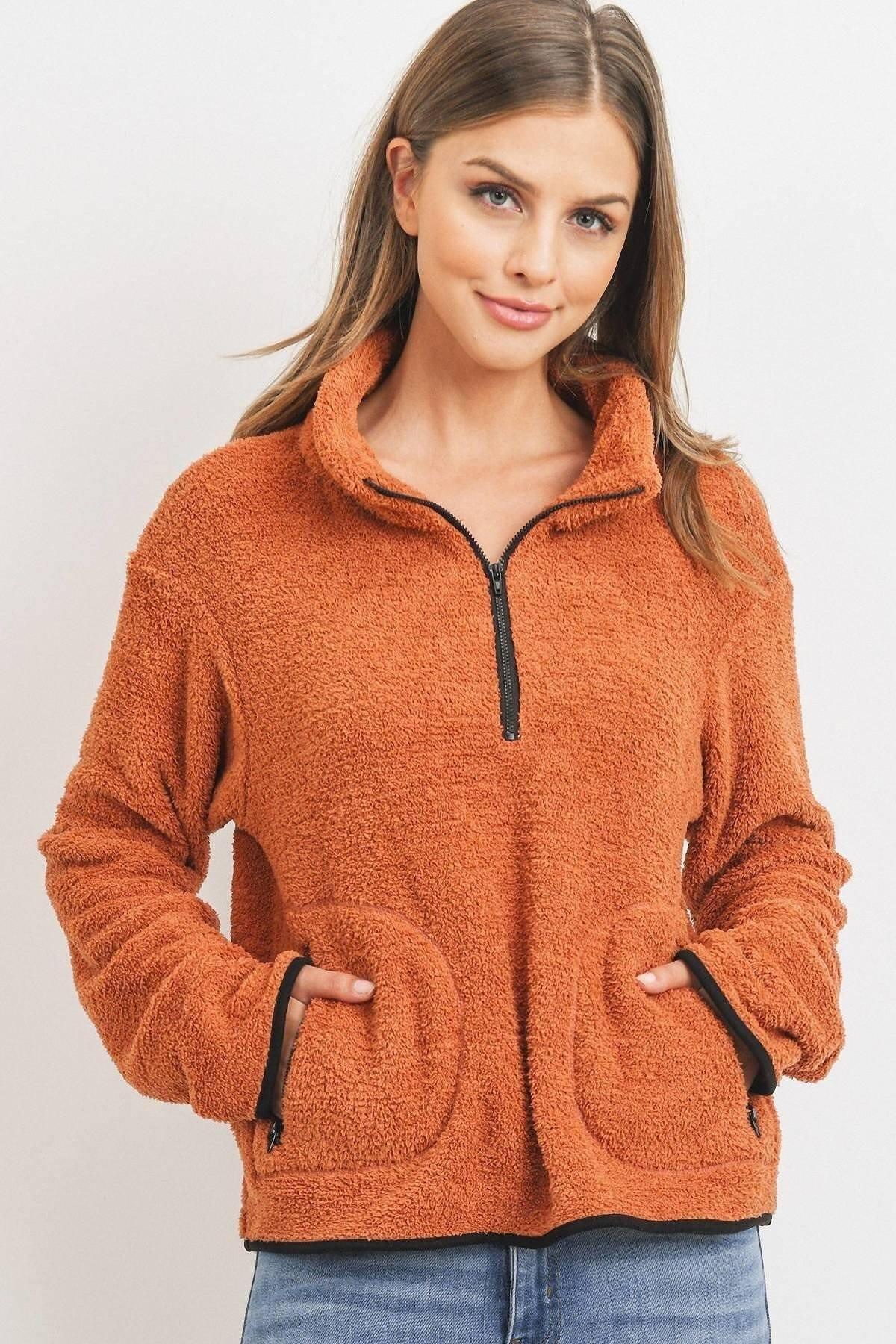 Long Sleeve Half Zipper Pullover Loopie Terry - AMIClubwear