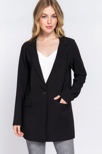 Long Sleeve Notched Single-breasted Tunic Blazer - AMIClubwear