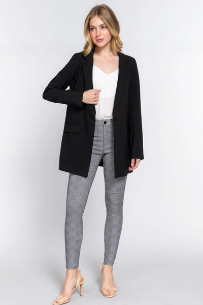 Long Sleeve Notched Single-breasted Tunic Blazer - AMIClubwear