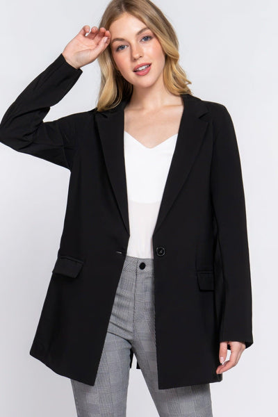 Long Sleeve Notched Single-breasted Tunic Blazer - AMIClubwear