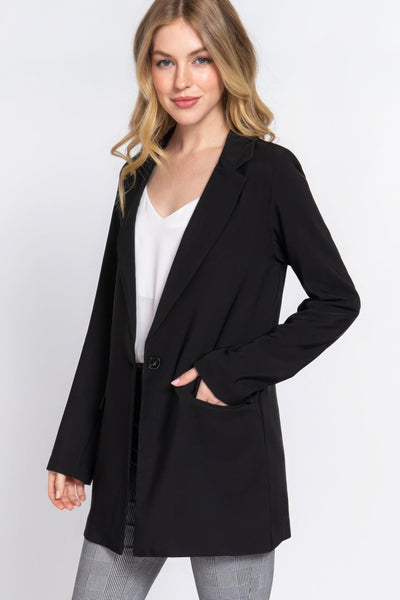 Long Sleeve Notched Single-breasted Tunic Blazer - AMIClubwear