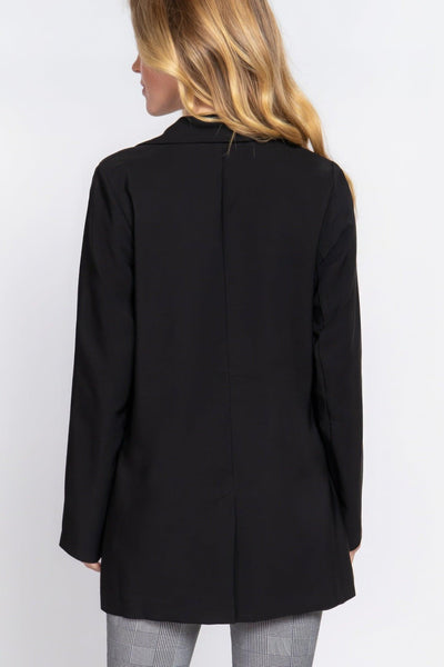 Long Sleeve Notched Single-breasted Tunic Blazer - AMIClubwear