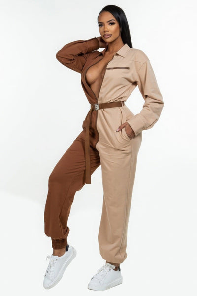 Long Sleeve Oversized Cozy Shirt Jumpsuit - AMIClubwear