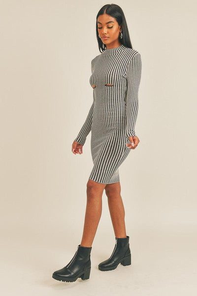 Long Sleeve Stripe Print Midi Dress - AMIClubwear