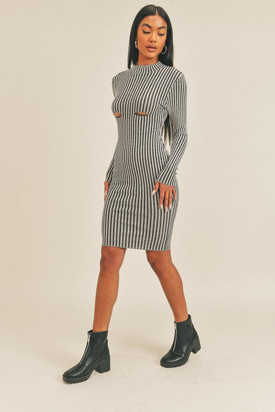 Long Sleeve Stripe Print Midi Dress - AMIClubwear