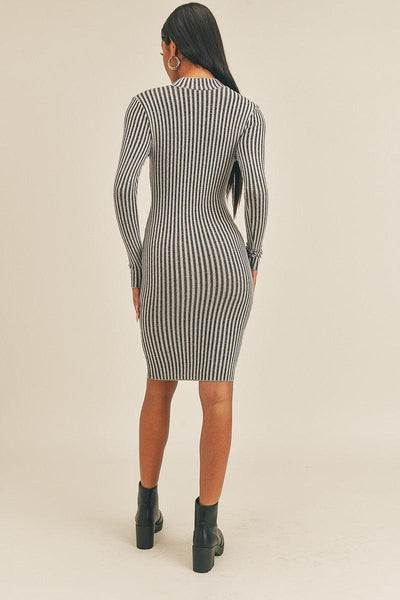 Long Sleeve Stripe Print Midi Dress - AMIClubwear