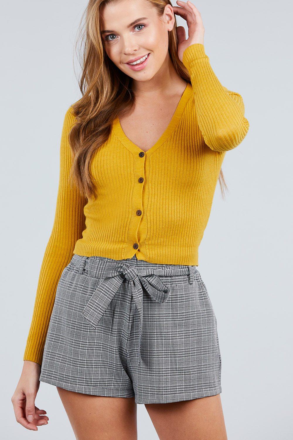 Long Sleeve V-neck W/button Down Crop Cardigan - AMIClubwear