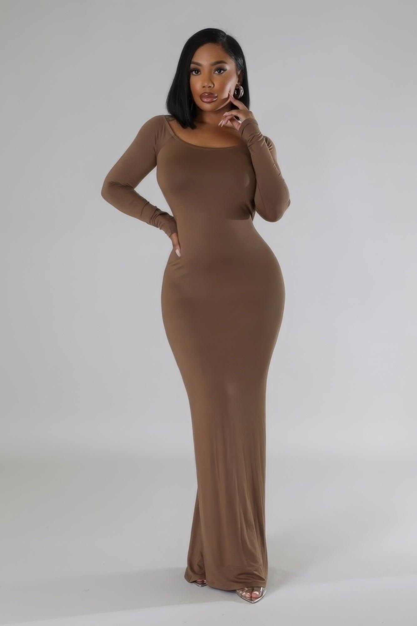 Long Sleeves Stretch Dress - AMIClubwear