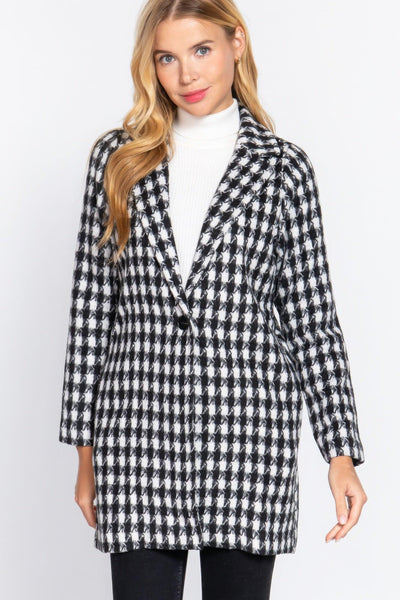 Long Slv One Button Jacquard Jacket - AMIClubwear