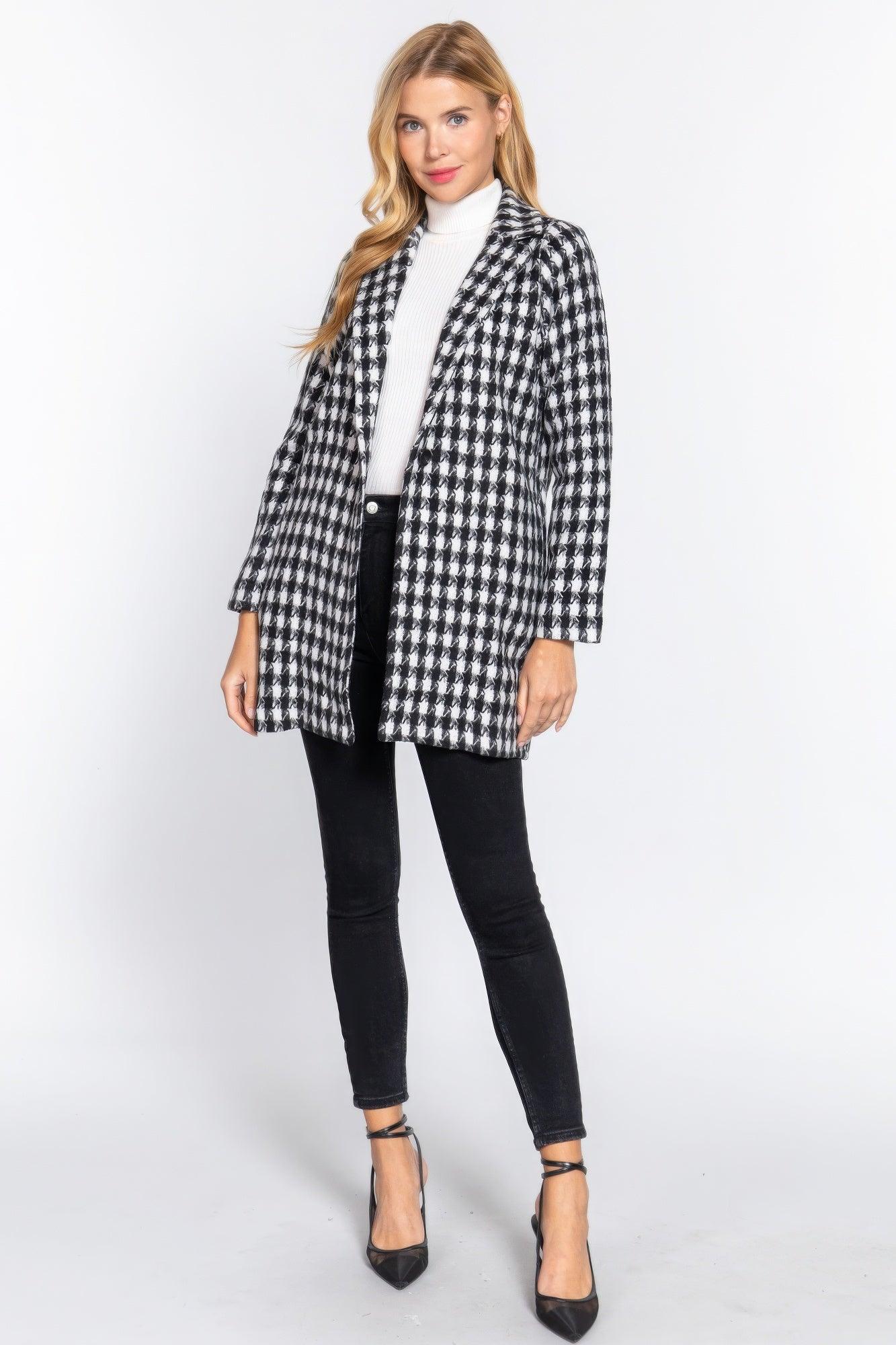 Long Slv One Button Jacquard Jacket - AMIClubwear