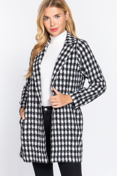 Long Slv One Button Jacquard Jacket - AMIClubwear