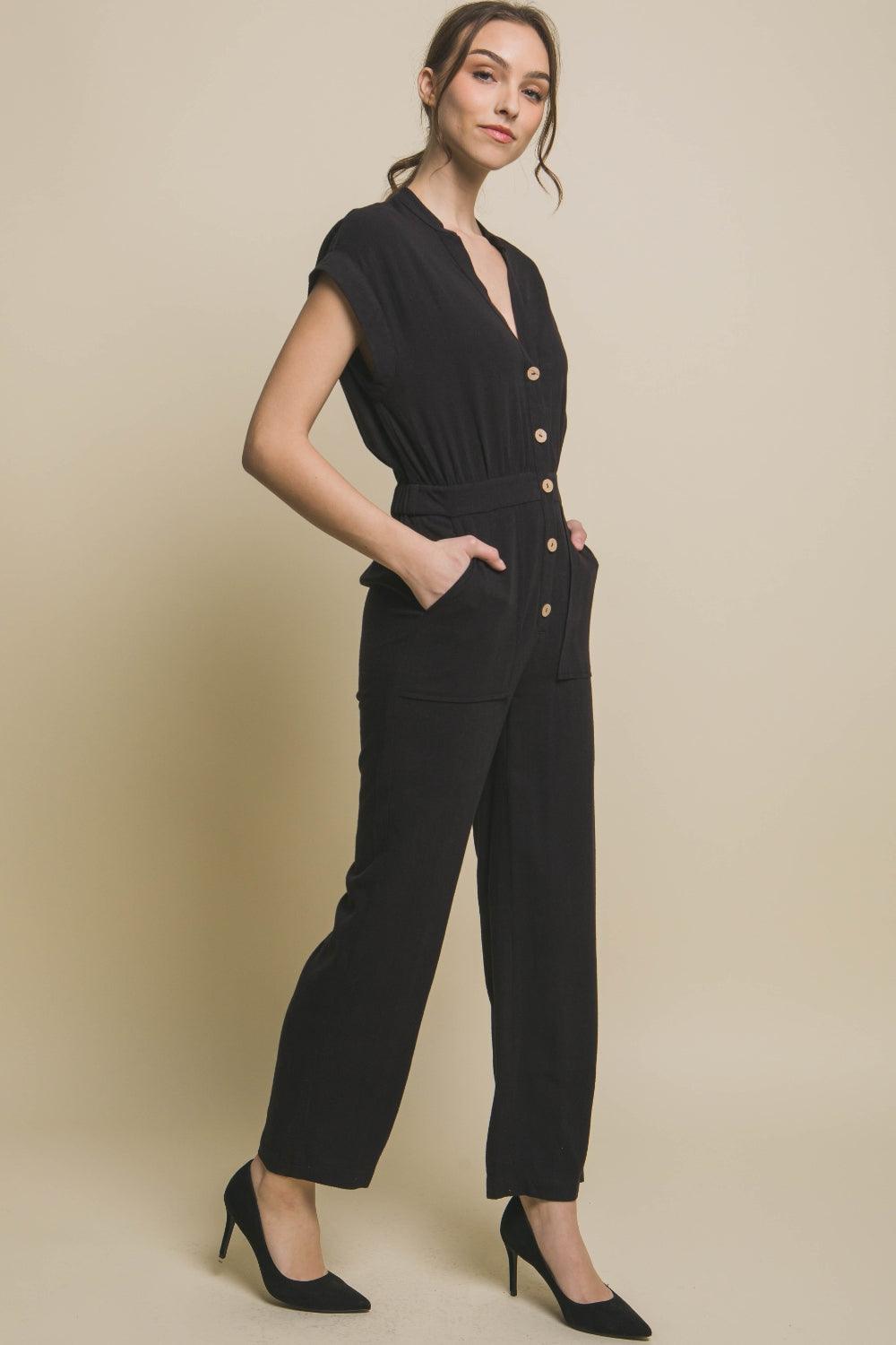 Love Tree Button Up Front Pocket Jumpsuit - AMIClubwear