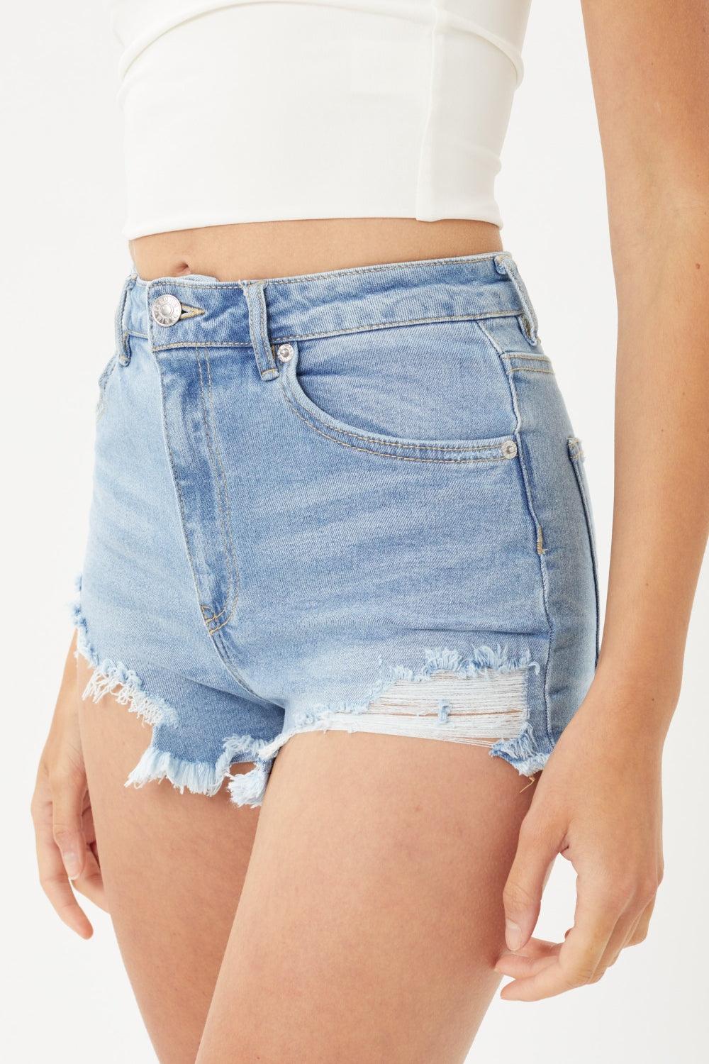 Love Tree Raw Hem Cat's Whisker Denim Shorts - AMIClubwear