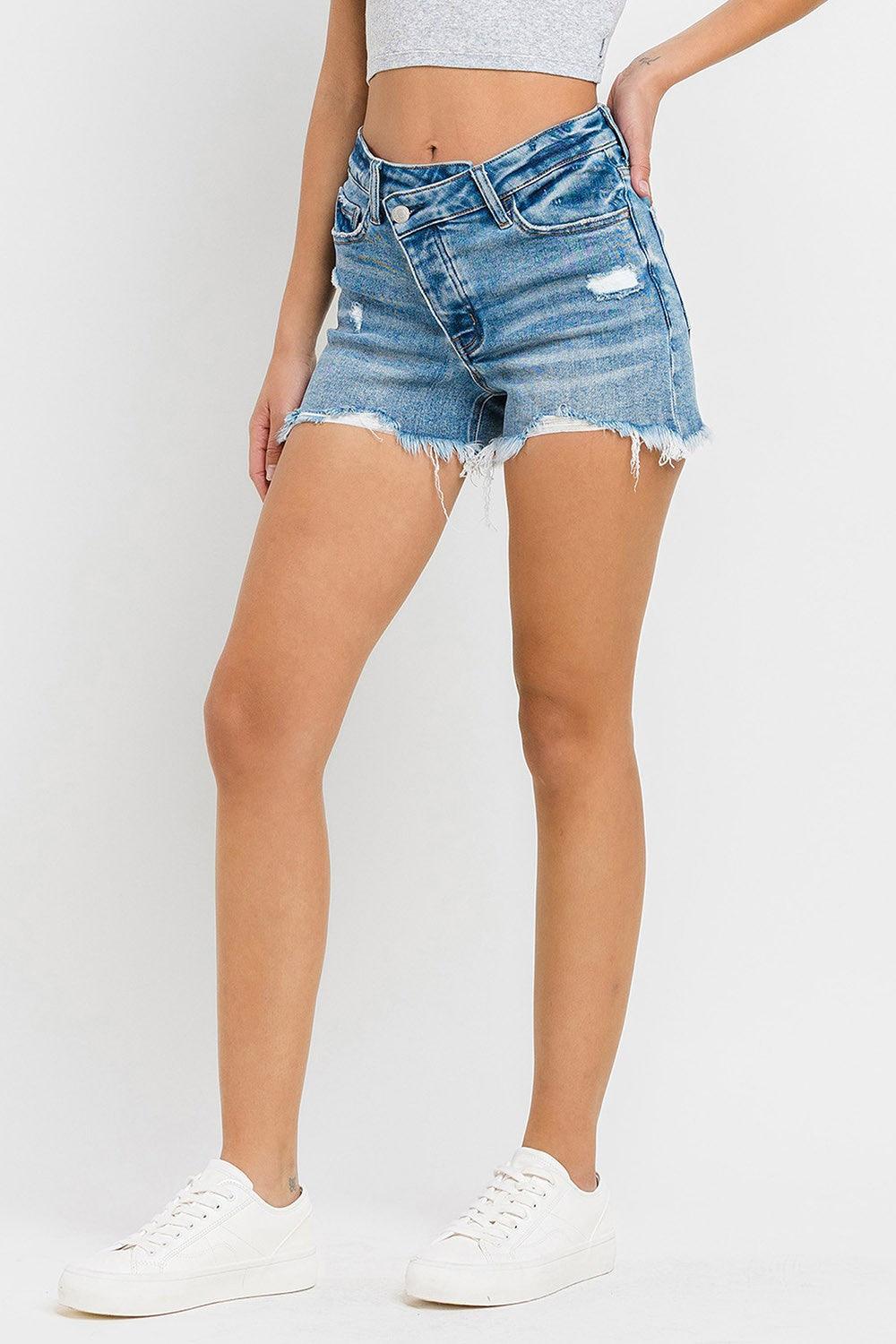 Lovervet Stepped Waist Raw Hem Denim Shorts – AMIClubwear