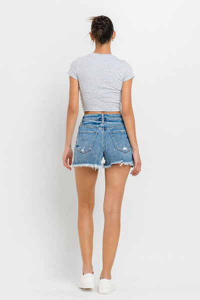 Lovervet Stepped Waist Raw Hem Denim Shorts - AMIClubwear