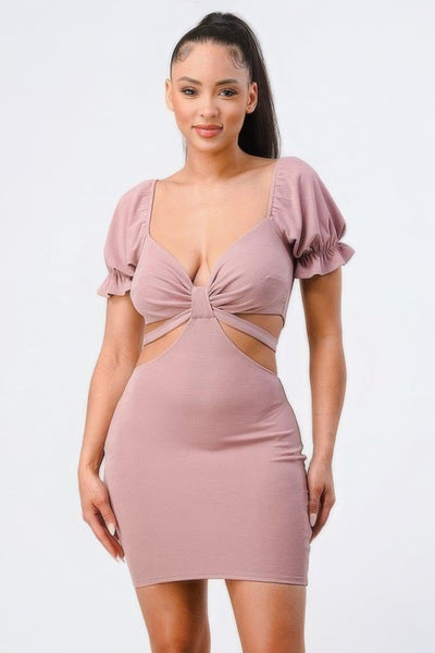 Lux Side Cutout W/ Back Tie Detail Bodycon Dress - AMIClubwear