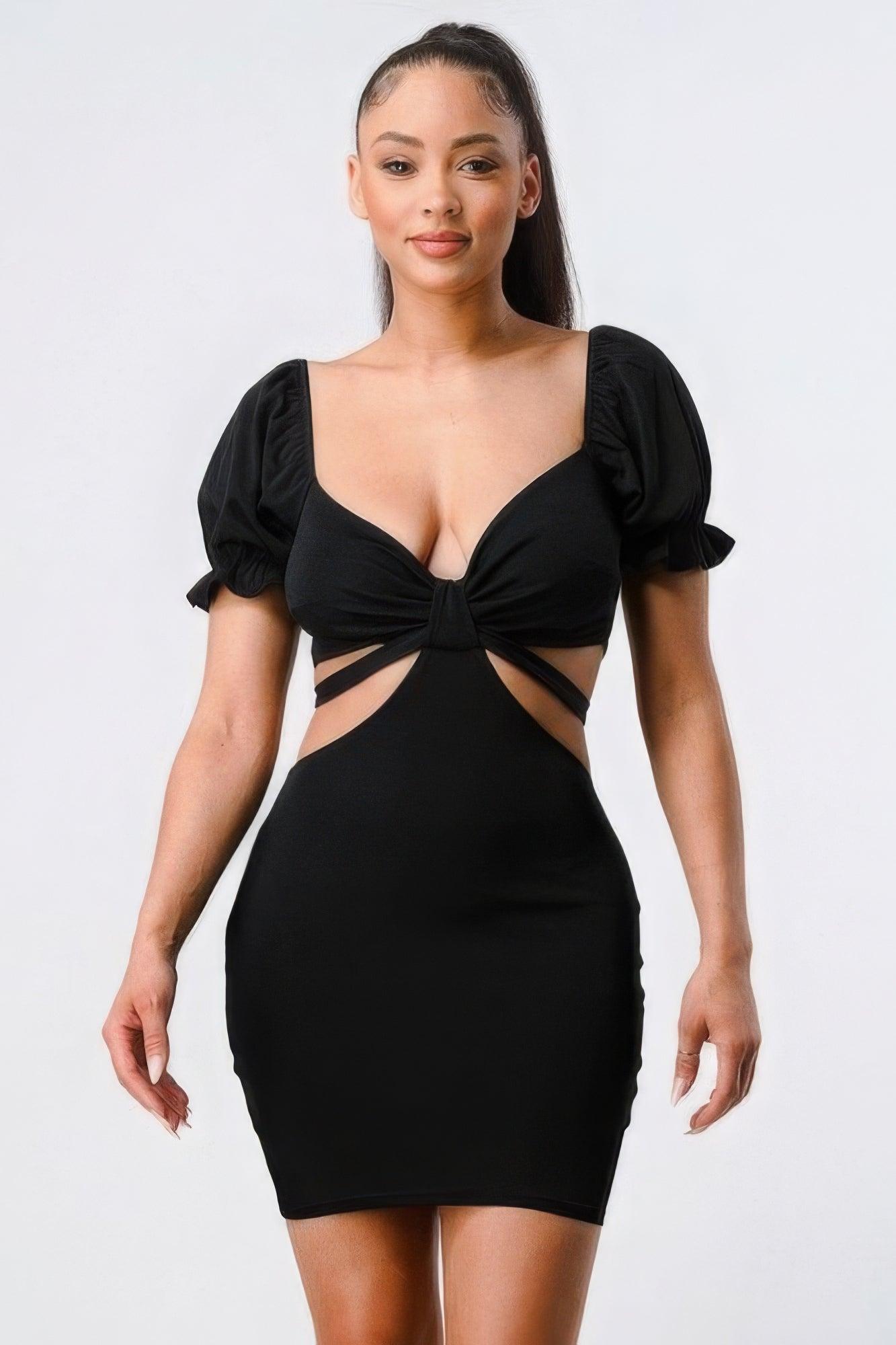 Lux Side Cutout W/ Back Tie Detail Bodycon Dress - AMIClubwear