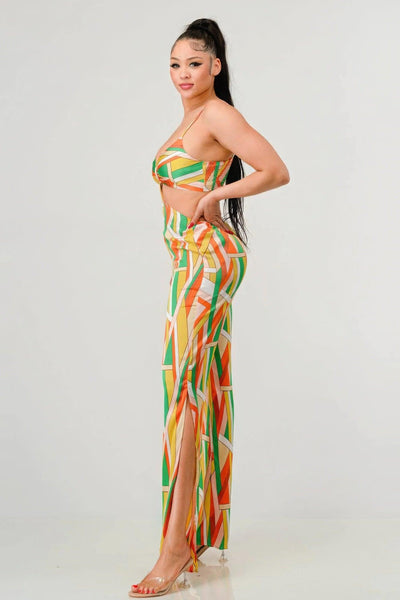 Luxe geo print satin bra top and palazzo jumpsuit - AMIClubwear