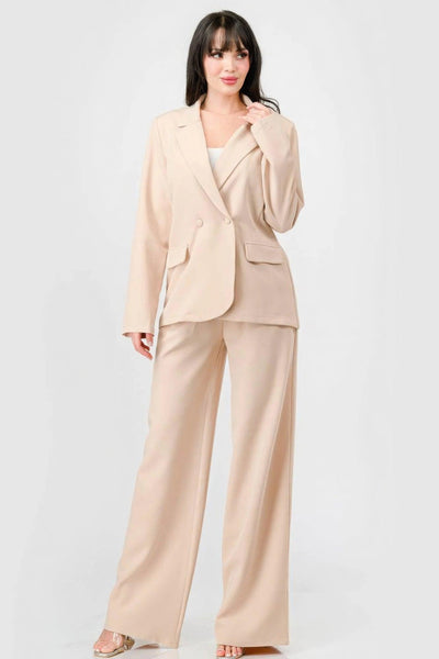 Luxe Stretch Woven Loose Fit Blazer And Wide Legs Pants Semi Formal Set - AMIClubwear
