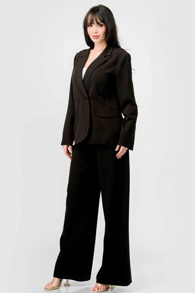 Luxe Stretch Woven Loose Fit Blazer And Wide Legs Pants Semi Formal Set - AMIClubwear