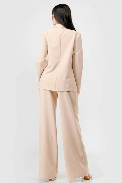 Luxe Stretch Woven Loose Fit Blazer And Wide Legs Pants Semi Formal Set - AMIClubwear