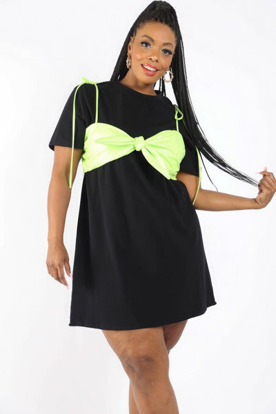 Matte Pu Bra Overlay T Shirt Dress - AMIClubwear