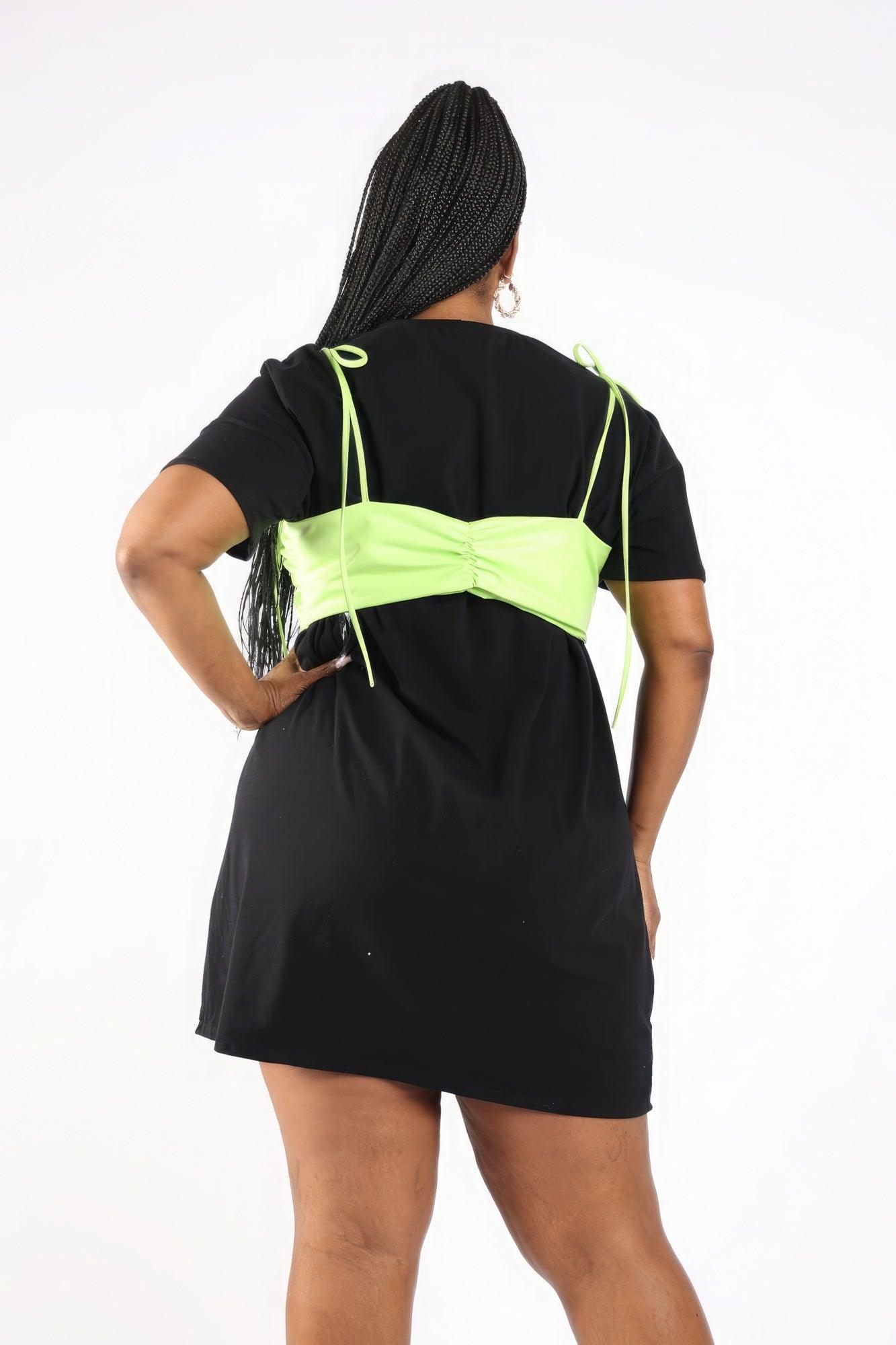 Matte Pu Bra Overlay T Shirt Dress - AMIClubwear