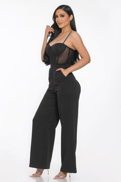 Mesh Insert Cup Wide Leg Jumpsuit - AMIClubwear