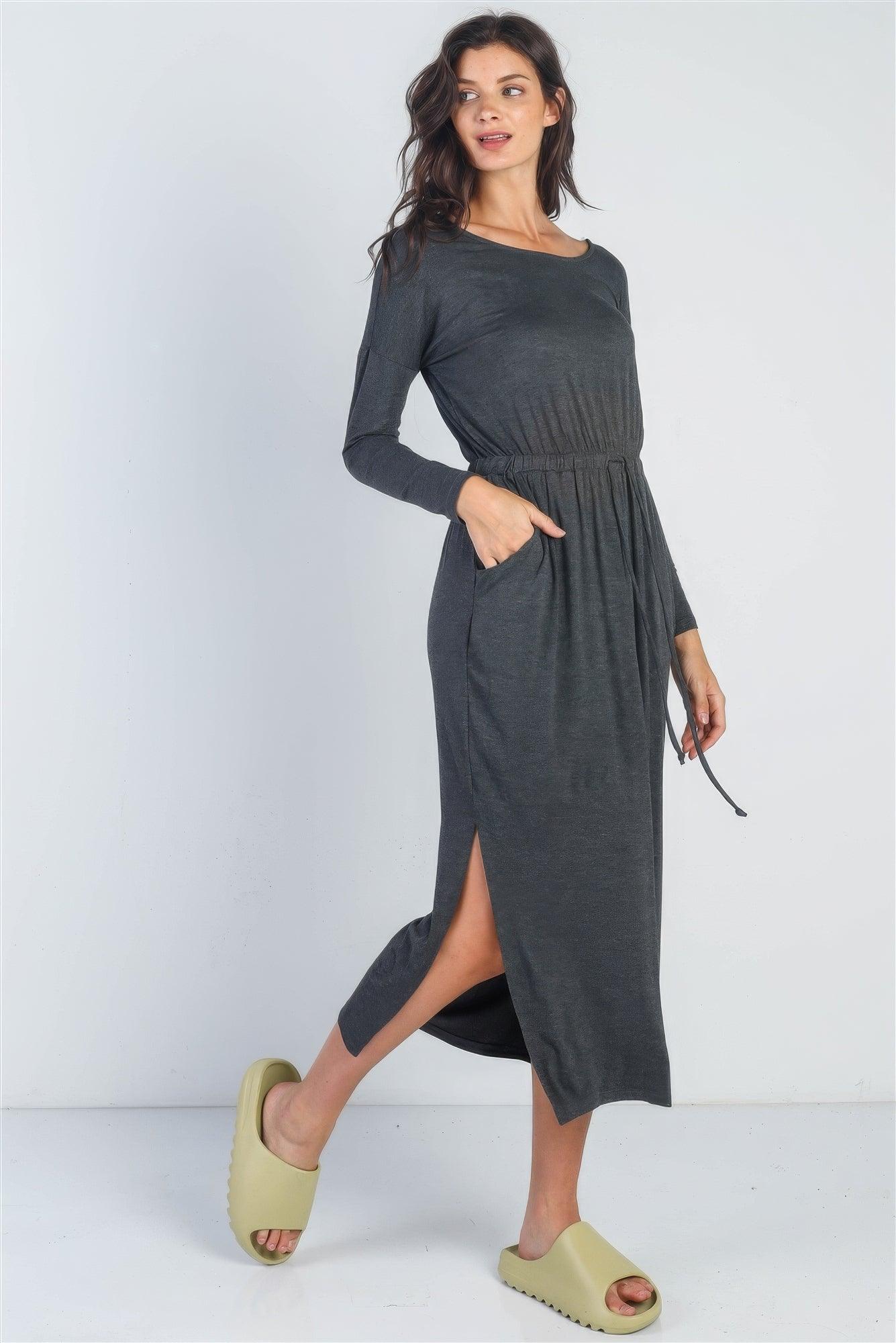 Midi Sleeve Basic Maxi Dress - AMIClubwear