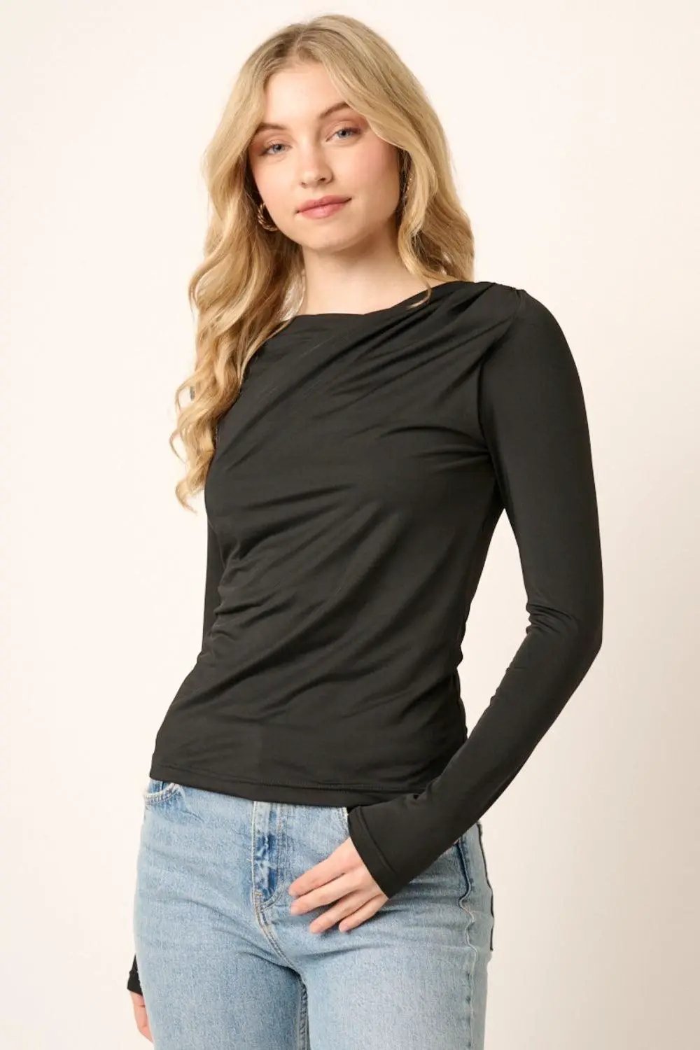 Mittoshop Ruched Long Sleeve Slim Top