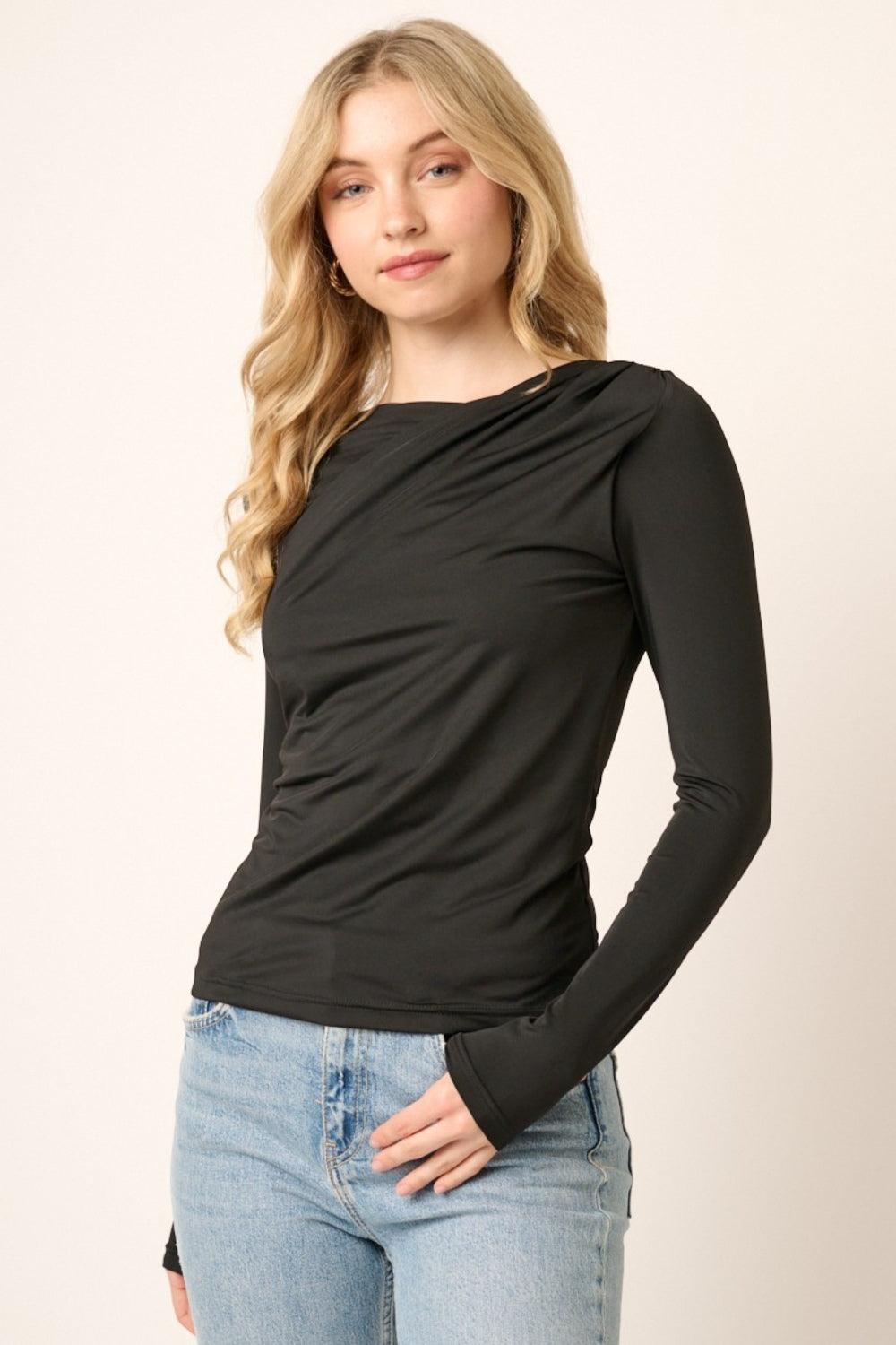 Mittoshop Ruched Long Sleeve Slim Top - AMIClubwear