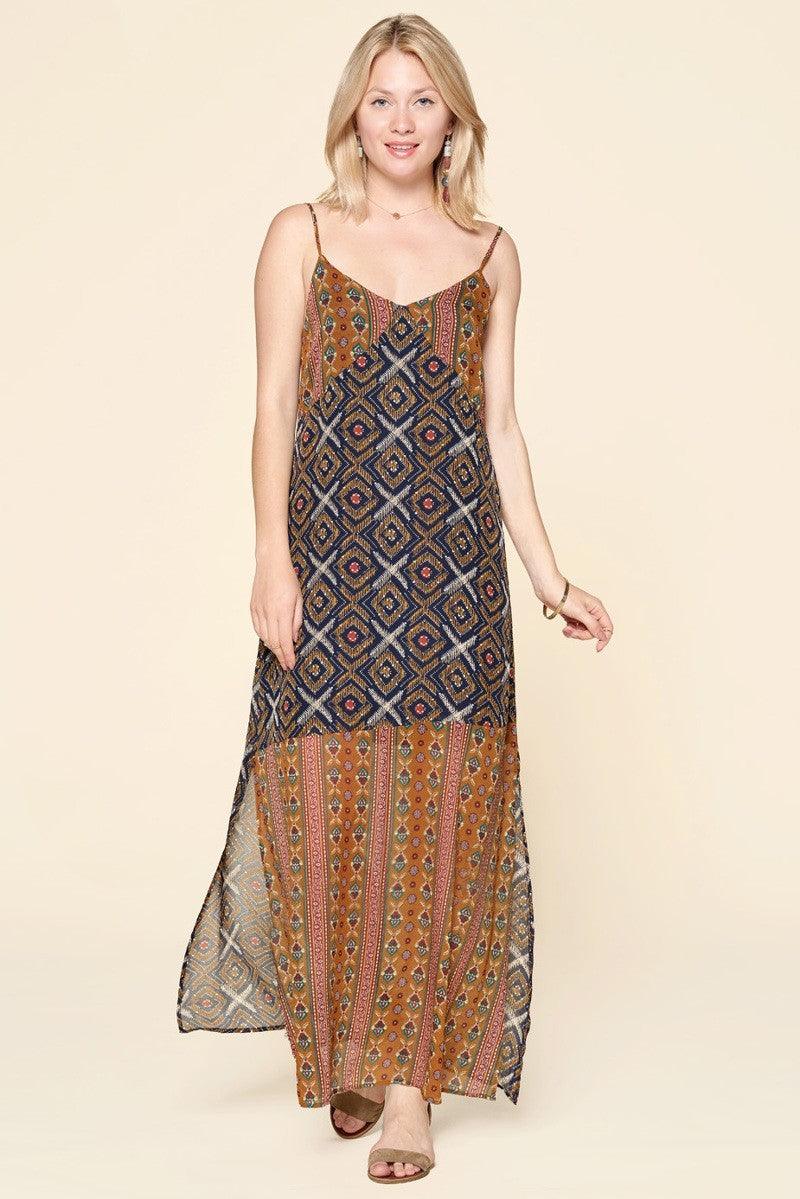 Mixed Printed Chiffon Maxi Slip Dress - AMIClubwear