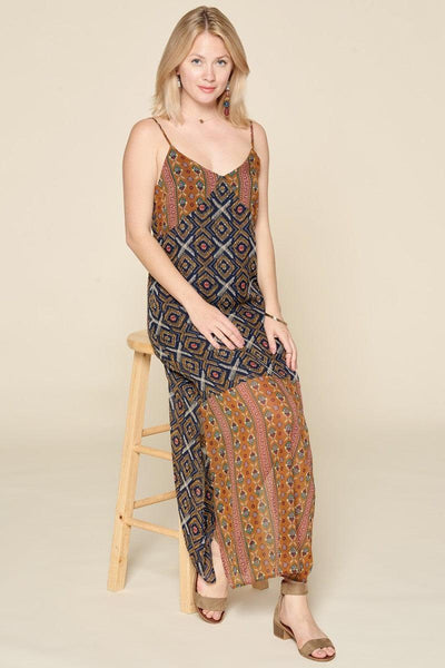 Mixed Printed Chiffon Maxi Slip Dress - AMIClubwear