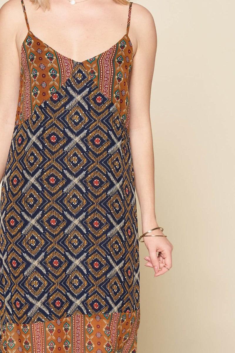 Mixed Printed Chiffon Maxi Slip Dress - AMIClubwear