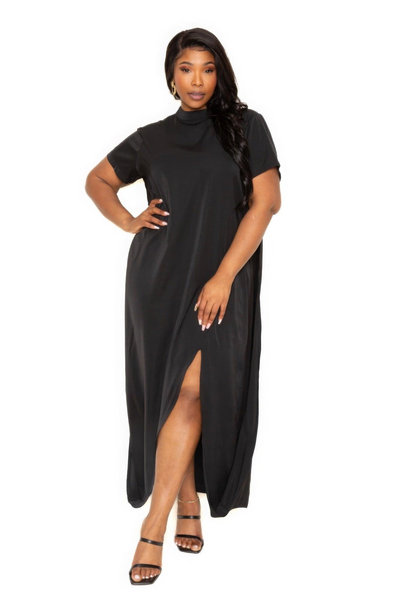 Mock neck back cape dress - AMIClubwear