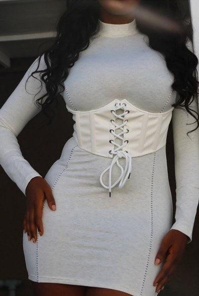 Mock Neck Long Sleeve Bodycon Mini W Bustier Detail And Stitching - AMIClubwear