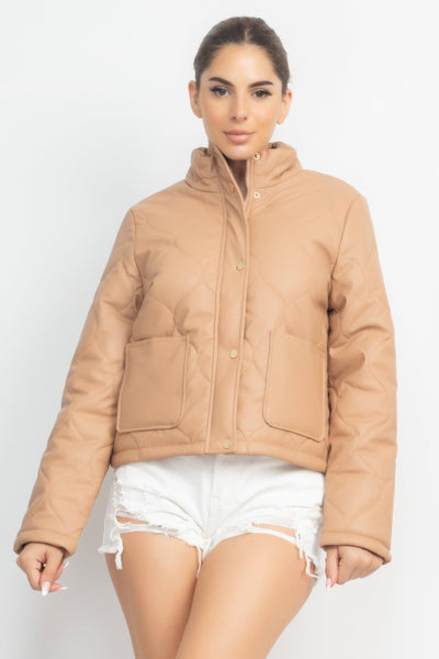 Mock Neck Quilted Jacket - AMIClubwear