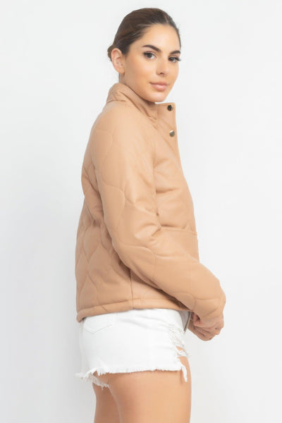 Mock Neck Quilted Jacket - AMIClubwear