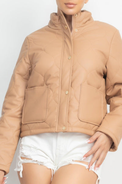 Mock Neck Quilted Jacket - AMIClubwear