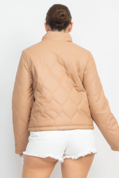 Mock Neck Quilted Jacket - AMIClubwear