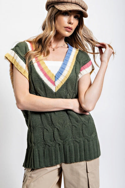 Multi Color Knitted Sweater Vest - AMIClubwear