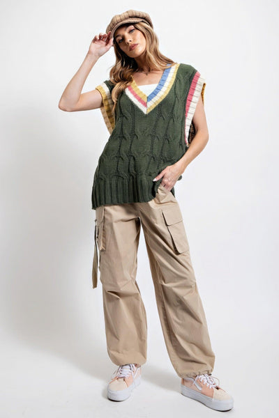 Multi Color Knitted Sweater Vest - AMIClubwear