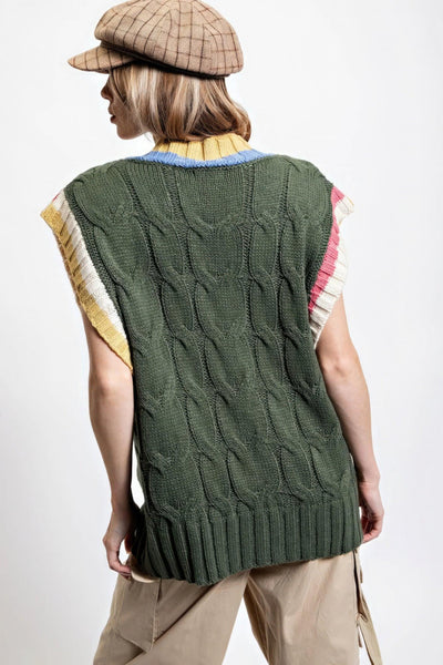 Multi Color Knitted Sweater Vest - AMIClubwear