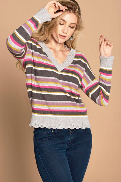 Multi-colored Variegated Striped Knit Sweater - AMIClubwear