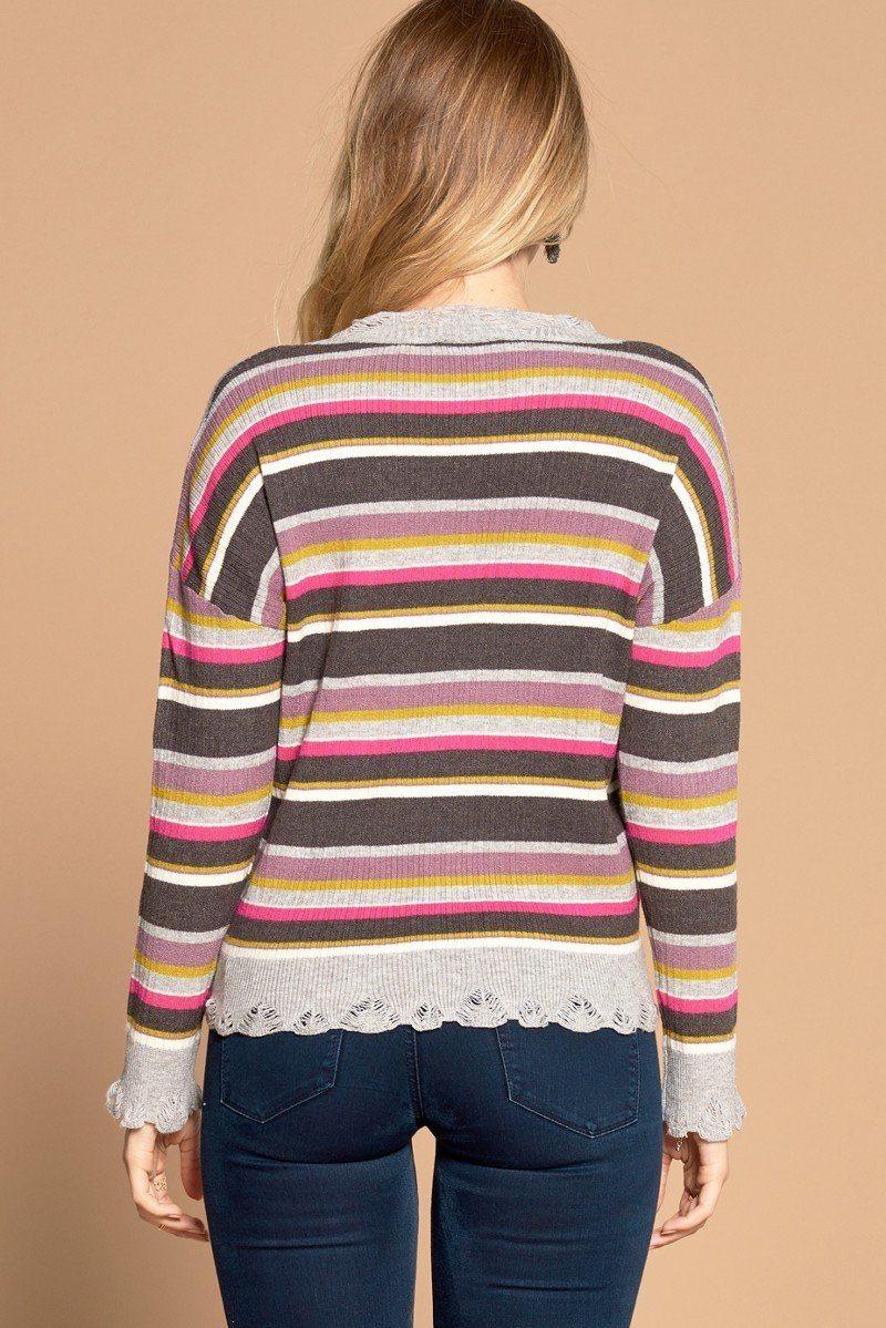 Multi-colored Variegated Striped Knit Sweater - AMIClubwear