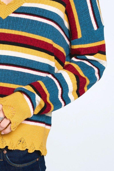 Multi-colored Variegated Striped Knit Sweater - AMIClubwear