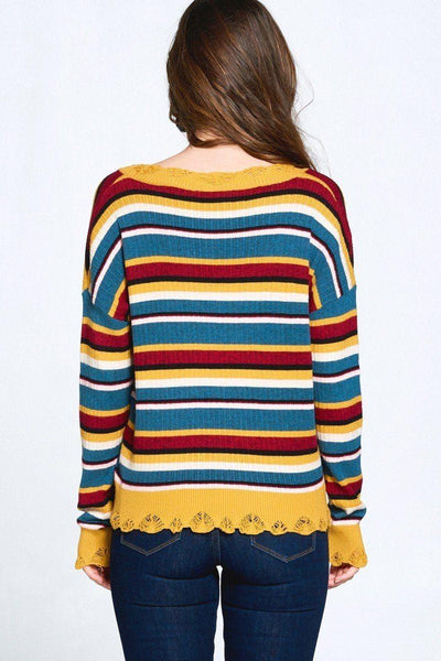 Multi-colored Variegated Striped Knit Sweater - AMIClubwear