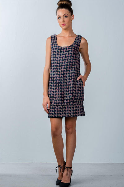 Multi Houndstooth Pattern Sleeveless Mini Dress - AMIClubwear