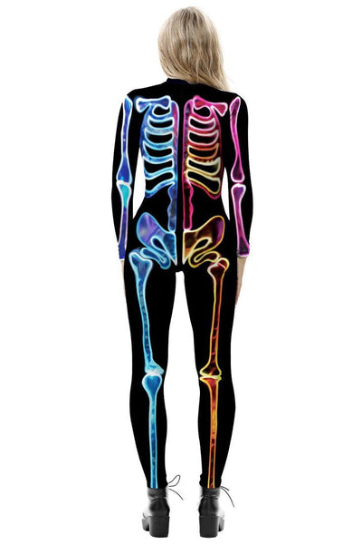 Multi Neon Skeleton Black Jumpsuit - AMIClubwear